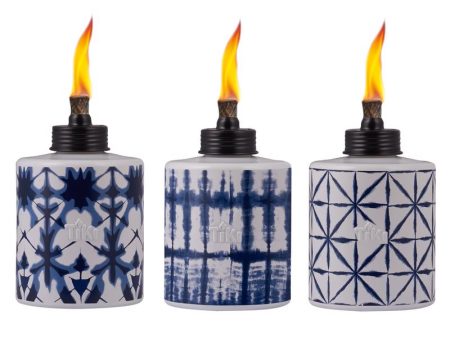 TIKI Blue White Glass 5.75 in. Tiedye Tabletop Torch 1 pc Online now