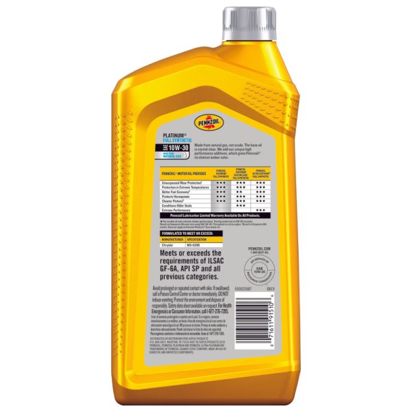 Pennzoil Platinum 10W-30 4-Cycle Synthetic Motor Oil 1 qt 1 pk Hot on Sale