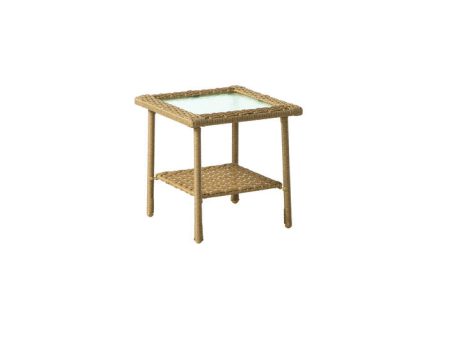 Living Accents Palmaro Tan Square Glass Steel Side Table Cheap