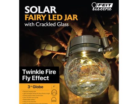 Feit Solar Fixtures 3.7 in. Solar Power Glass Round Coach Lantern Clear Crackle Jar w Fairy Lights Sale