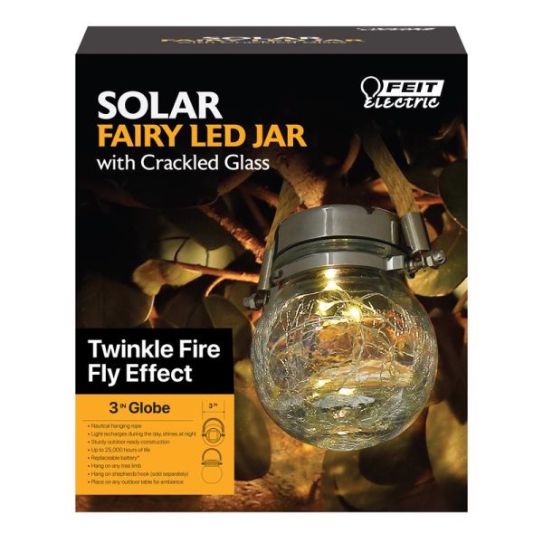 Feit Solar Fixtures 3.7 in. Solar Power Glass Round Coach Lantern Clear Crackle Jar w Fairy Lights Sale