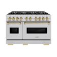 ZLINE Autograph Edition 48 in. 6.7 cu. ft. Classic Double Oven Gas Range with 8 Burner Cooktop in Stainless Steel and Champagne Bronze Accents (CGRZ-48-CB) Sale