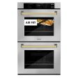 ZLINE 30 in. Autograph Edition Professional True Convection Double Wall Oven with Air Fry and Self Clean in Stainless Steel with Polished Gold Handles (WADZ-30-G) Online Hot Sale