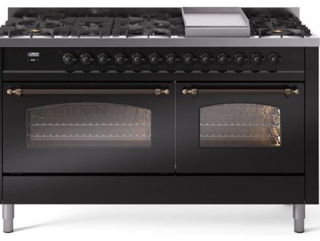 Nostalgie II 60 Inch Dual Fuel Liquid Propane Freestanding Range in Glossy Black with Bronze Trim Sale