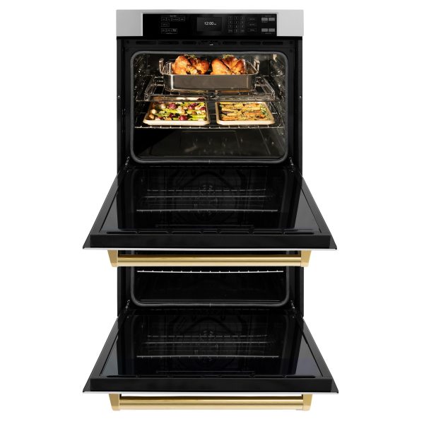 ZLINE 30 in. Autograph Edition Professional True Convection Double Wall Oven with Air Fry and Self Clean in Stainless Steel with Polished Gold Handles (WADZ-30-G) Online Hot Sale