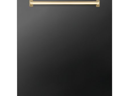 ZLINE Autograph Edition 24  3rd Rack Top Touch Control Tall Tub Dishwasher in Black Stainless Steel with Accent Handle, 45dBa (DWMTZ-BS-24) [Color: Gold] Online now