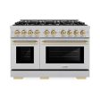 ZLINE Autograph Edition 48 in. 6.7 cu. ft. Select Double Oven Dual Fuel Range with 8 Burner Gas Cooktop in DuraSnow  Stainless Steel and Champagne Bronze Accents (HDRSZ-48-CB) Discount