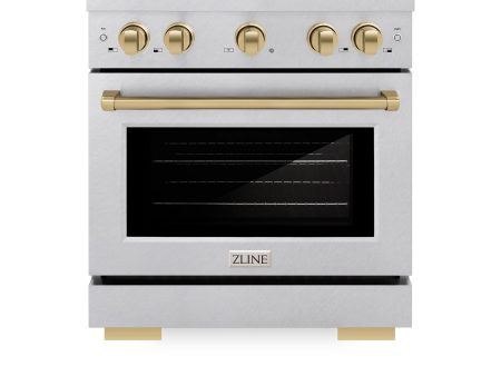 ZLINE Autograph Edition 30 in. 4.2 cu. ft. 4 Burner Gas Range with Convection Gas Oven in DuraSnow  Stainless Steel and Champagne Bronze Accents (SGRSZ-30-CB) Discount