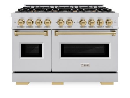 ZLINE Autograph Edition 48 in. 6.7 cu. ft. Classic Double Oven Gas Range with 8 Burner Cooktop in Stainless Steel and Champagne Bronze Accents (CGRZ-48-CB) Sale