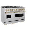 ZLINE Autograph Edition 48 in. 6.7 cu. ft. Classic Double Oven Gas Range with 8 Burner Cooktop in Stainless Steel and Champagne Bronze Accents (CGRZ-48-CB) Sale