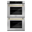 ZLINE 30 in. Autograph Edition Professional True Convection Double Wall Oven with Air Fry and Self Clean in Stainless Steel with Polished Gold Handles (WADZ-30-G) Online Hot Sale